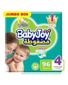 بيبي جوي حشوة ماسية مضغوطة، مقاس 4 كبير، عبوة JUMBO BOX، من 10 18 كيلو، 96 حفاض
